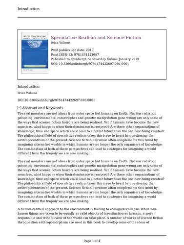 Speculative Realism And Science Fiction 1st Edition Brian Willems