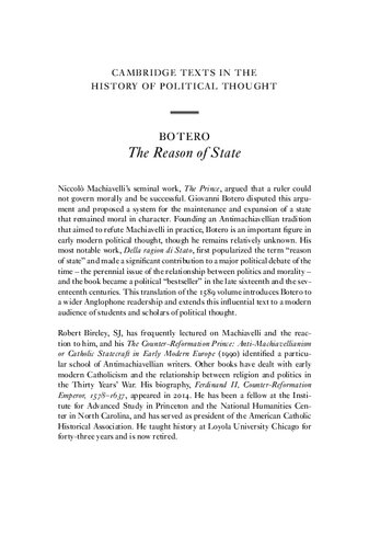 The Reason Of State Giovanni Botero Robert Bireley Editor