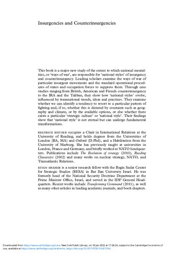 Insurgencies And Counterinsurgencies National Styles And Strategic Cultures Beatrice Heuser Eitan Shamir