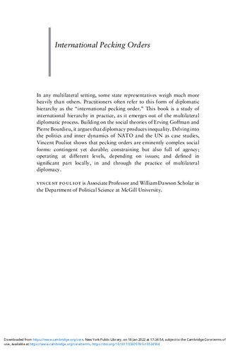 International Pecking Orders The Politics And Practice Of Multilateral Diplomacy Vincent Pouliot