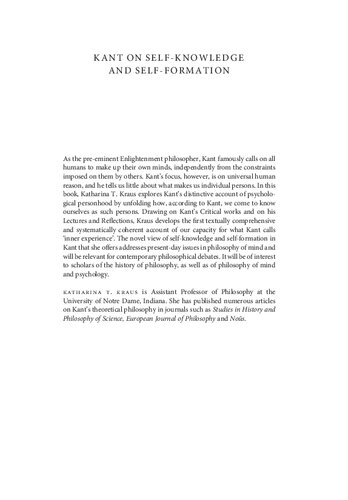 Kant On Selfknowledge And Selfformation The Nature Of Inner Experience Katharina T Kraus