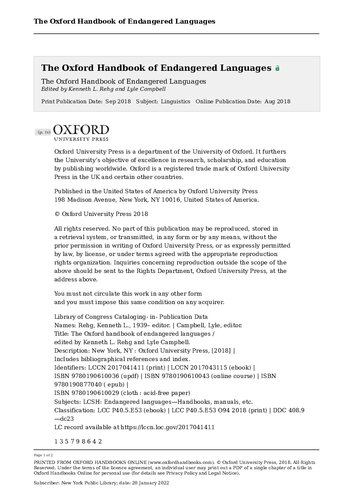 The Oxford Handbook Of Endangered Languages Kenneth L Rehg Lyle Campbell