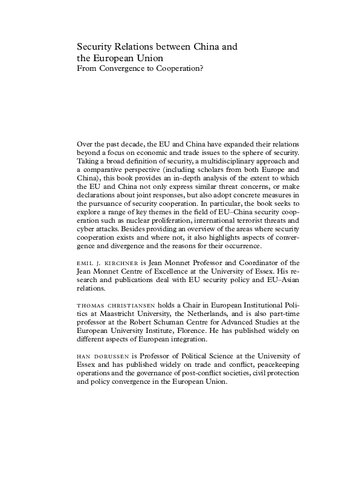 Security Relations Between China And The European Union Emil J Kirchner