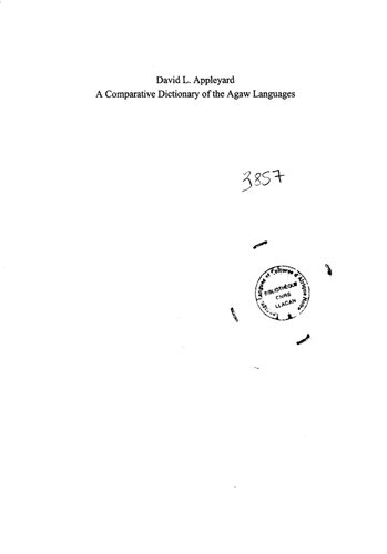 A Comparative Dictionary Of The Agaw Languages David L Appleyard