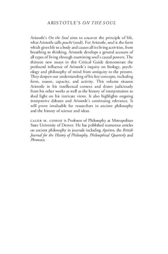 Aristotles On The Soul A Critical Guide Caleb Cohoe