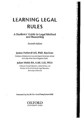 Learning Legal Rules 7th Edition James Holland Julian Webb