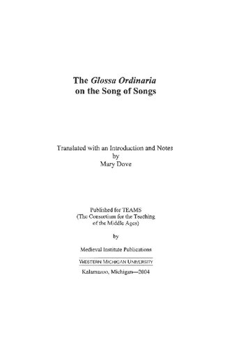 The Glossa Ordinaria On The Song Of Songs Teams Commentary Mary Dove Editor