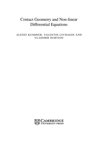 Contact Geometry And Nonlinear Differential Equations Alexei Kushner