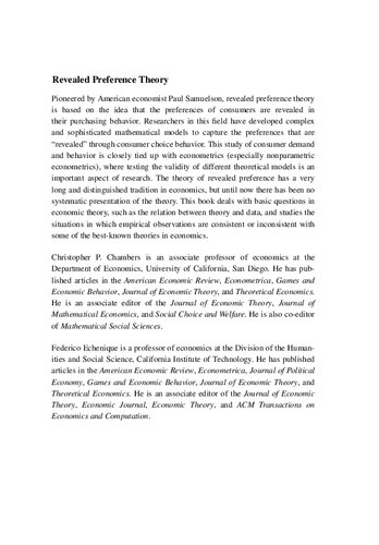 Revealed Preference Theory Christopher P Chambers Federico Echenique