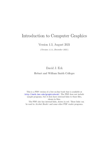 Introduction To Computer Graphics Version 13 August 2021 Version 131 December David J Eck