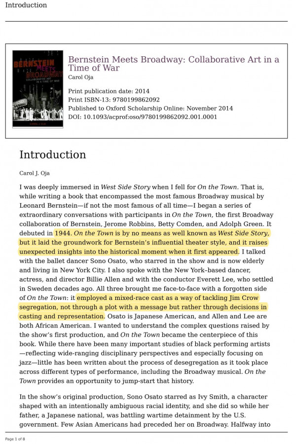 Bernstein Meets Broadway Collaborative Art In A Time Of War Carol J Oja