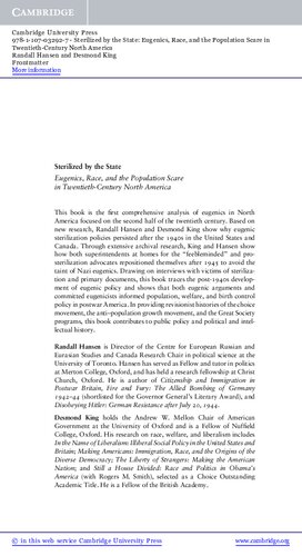 Sterilized By The State Eugenics Race And The Population Scare In Twentiethcentury North America Randall Hansen