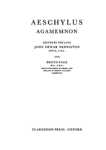 Aeschylus Agamemnon Reprint Aeschylus