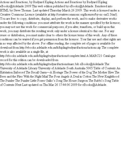 Actions And Reactions Kipling Rudyard