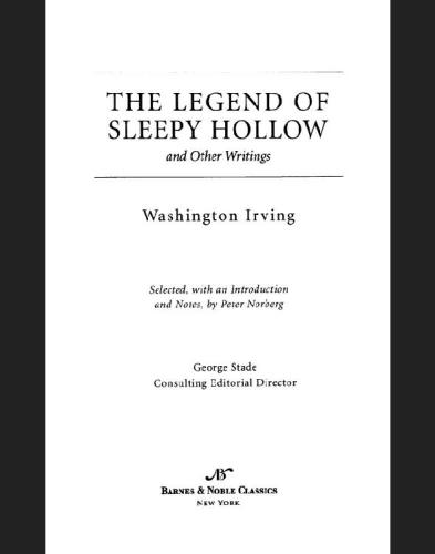 The Legend Of Sleepy Hollow And Other Writings Irving Washington