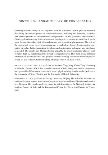 Ginzburglandau Theory Of Condensates Thermodynamics Dynamics And Formation Of Topological Matter 1st Edition Rosenstein
