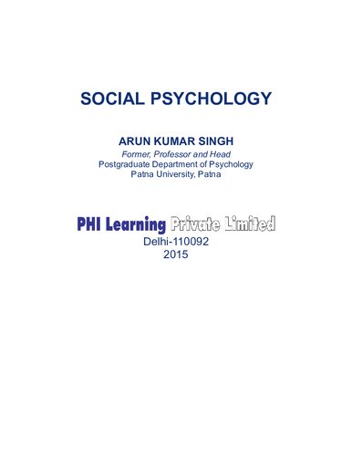 Social Psychology 1st Edition Arun Kumar Singh