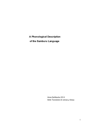 A Phonological Description Of The Samburu Language Anna Dahlbacka
