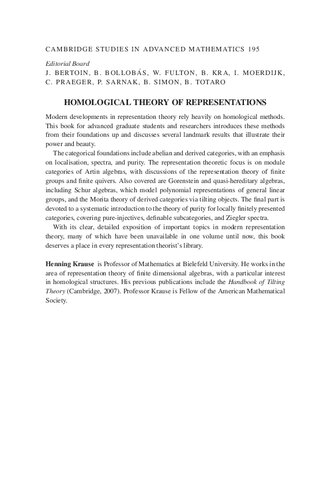Homological Theory Of Representations New Henning Krause