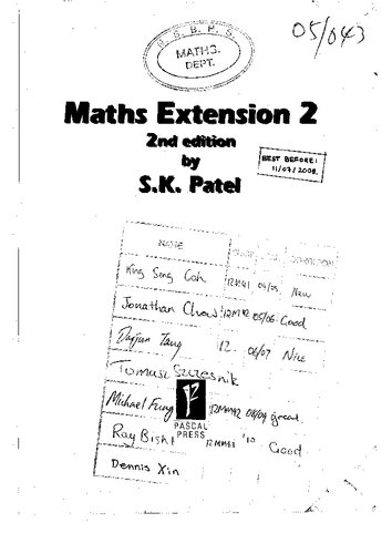 Maths Extensions 2 2nd Edition S K Patel