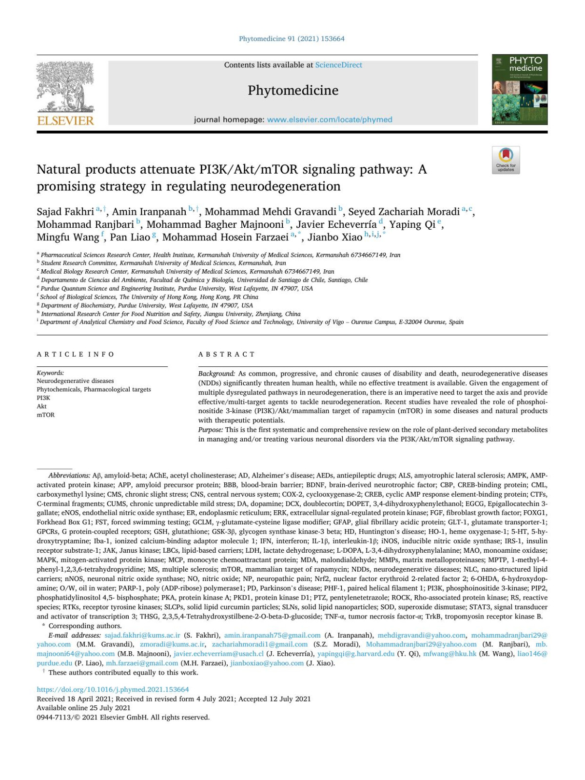 Natural Products Attenuate Pi3kaktmtor Signaling Pathway A Promising Strategy In Regulating Neurodegeneration Sajad Fakhri
