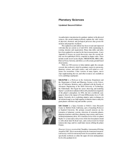Planetary Sciences Updated Imke De Pater Jack J Lissauer