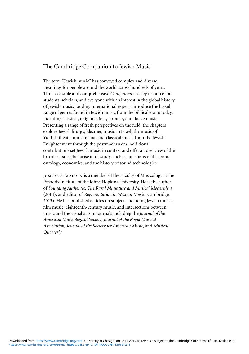 The Cambridge Companion To Jewish Music Joshua S Walden