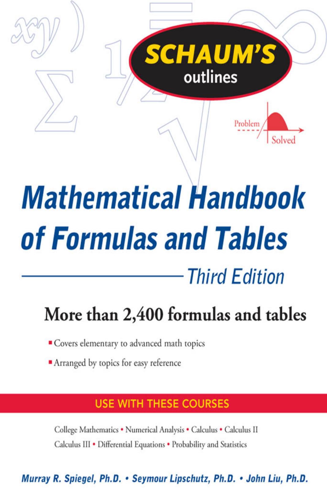Schaums Outline Of Mathematical Handbook Of Formulas And Tables 3ed 3rd Edition Murray Spiegel