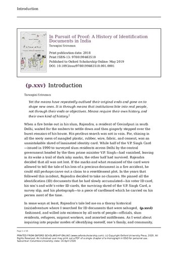 In Pursuit Of Proof A History Of Identification Documents In India Tarangini Sriraman
