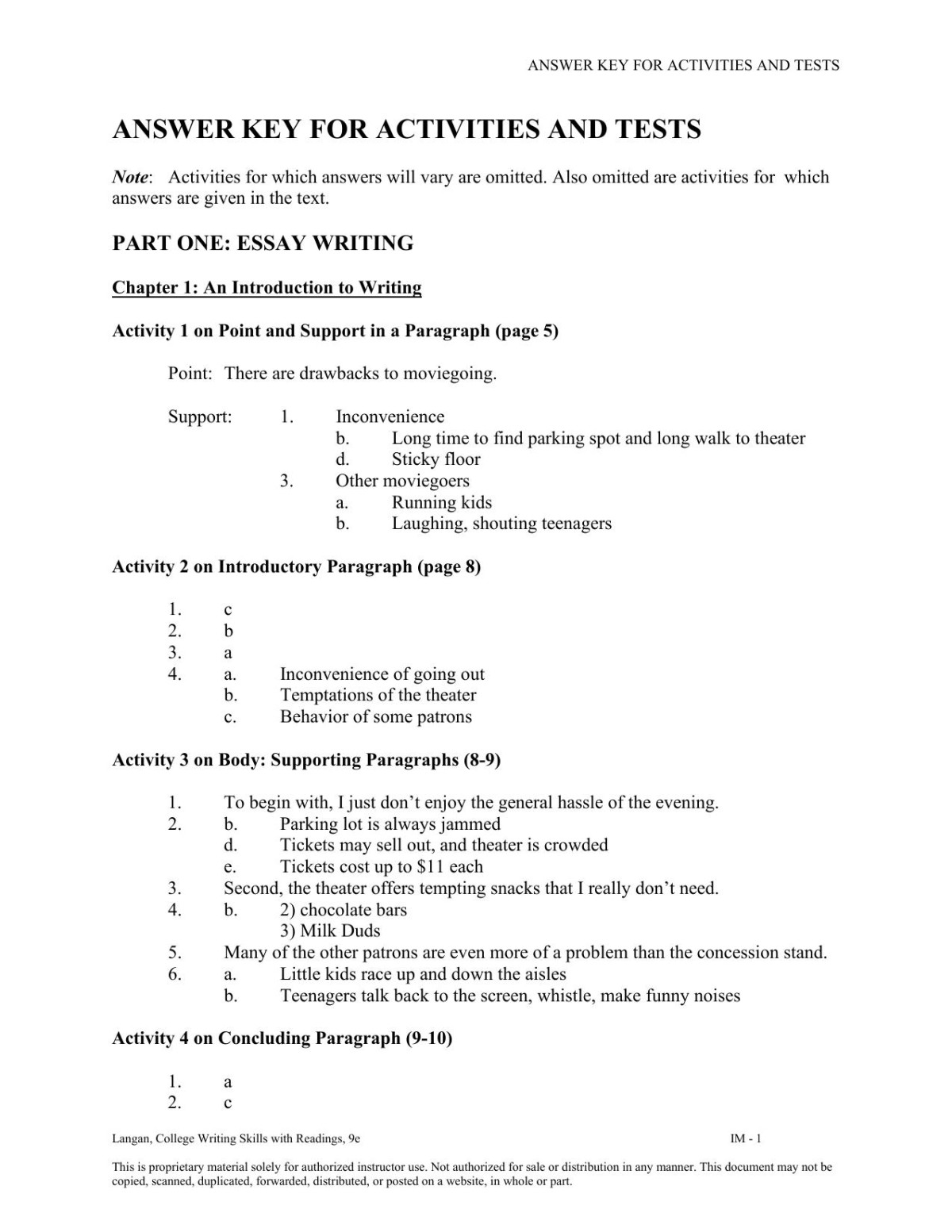 College Writing Skills With Readings Answer Ninth Edition 9th Edition John Langan