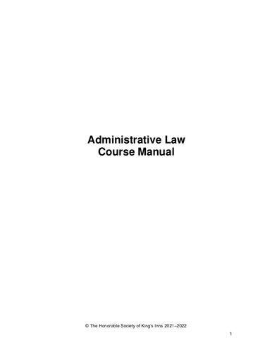 Administrative Law Course Manual Honorable Society Of Kings Inns