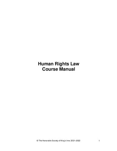Human Rights Law Course Manual Honorable Society Of Kings Inns