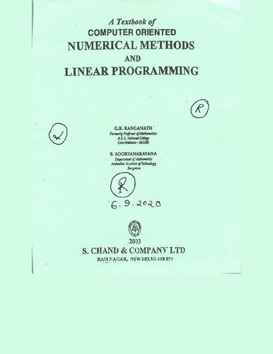 A Textbook Of Computer Oriented Numerical Methods And Linear Programming 2003th Edition Gkranganath Bsooryanarayana