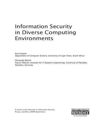 Information Security In Diverse Computing Environments 1st Edition Anne Kayem