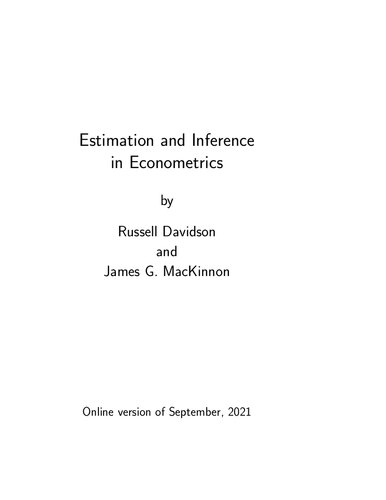 Estimation And Inference In Econometrics 1st Edition Russell Davidson