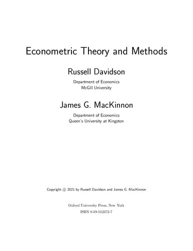 Econometric Theory And Methods Russell Davidson James G Mackinnon