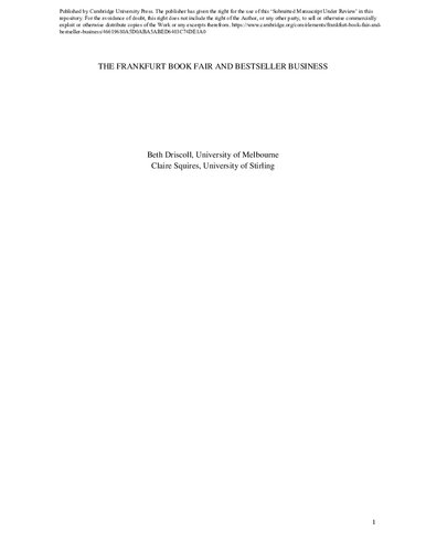 The Frankfurt Book Fair And Bestseller Business Beth Driscoll Claire Squires
