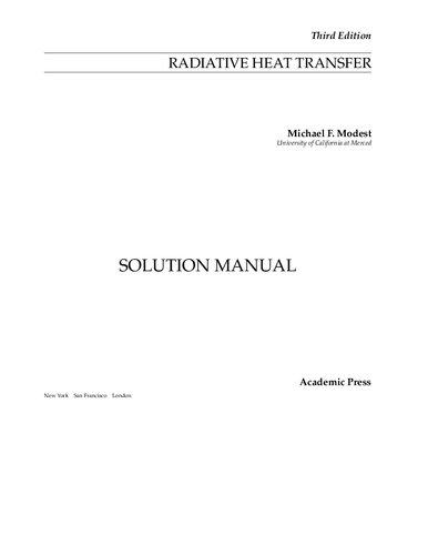 Radiative Heat Transfer Solution Manual 3rd Edition Michael F Modest
