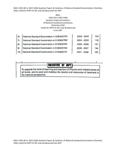 Nsec 200304 To 20072008 Question Papers Solutions Of National Standard Examinations Chemistry Ioqc Useful For Kvpy Iitjee Main Advanced Iapt And Chemistry Teachers
