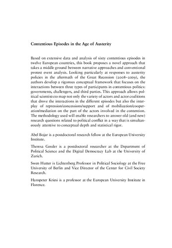 Contentious Episodes In The Age Of Austerity Studying The Dynamics Of Governmentchallenger Interactions Abel Bojar