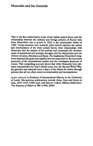 Mussolini And His Generals The Armed Forces And Fascist Foreign Policy 19221940 John Gooch