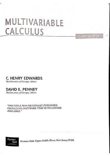 Multivariable Calculus 6th Edition C Henry Edwards David E Penney