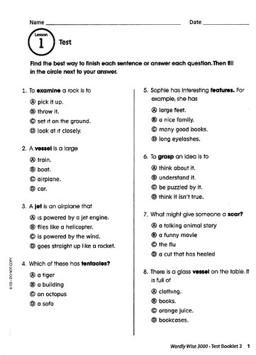 Wordly Wise Grade 3 Test Booklet 4th Edition Unknown
