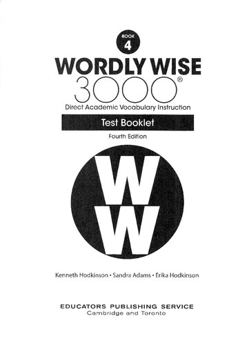 Wordly Wise Grade 4 Test Booklet 4th Edition Unknown