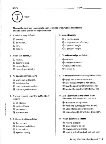 Wordly Wise Grade 7 Test Booklet 4th Edition Unknown