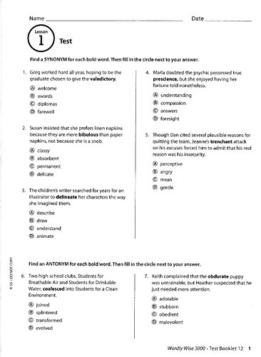 Wordly Wise Grade 12 Test Booklet 4th Edition Unknown