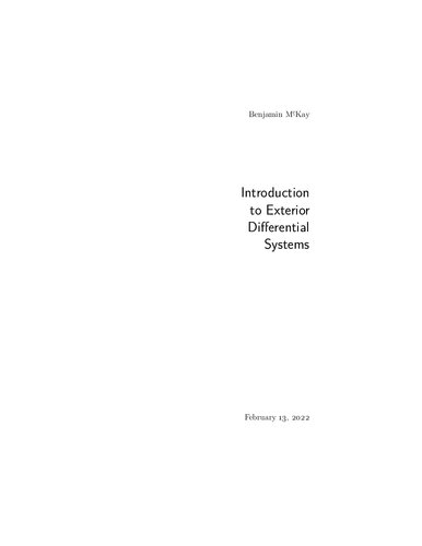 Introduction To Exterior Differential Systems 13 February 2022 Benjamin Mckay