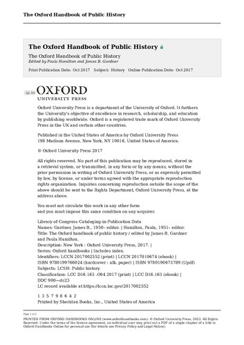 The Oxford Handbook Of Public History 1st Edition James B Gardner Editor