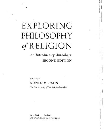 Exploring Philosophy Of Religion An Introductory Anthology 2nd Edition Steven M Cahn Editor