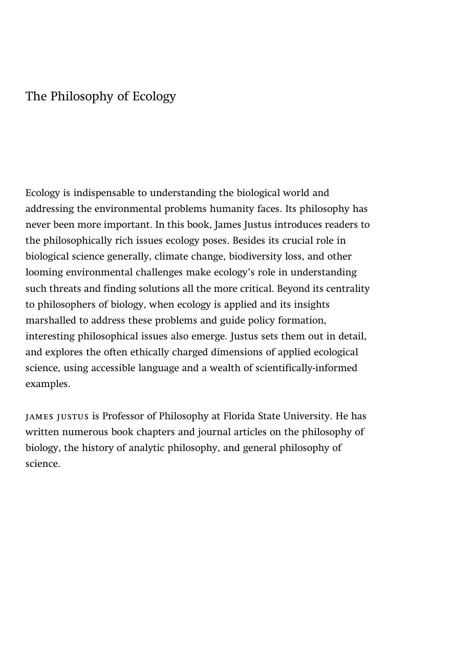 The Philosophy Of Ecology James Justus
